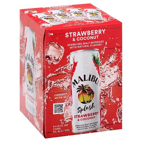 Malibu Splash Strawberry & Coconut Sparkling Beverage 12 oz Cans - Shop Beer & Wine at H-E-B