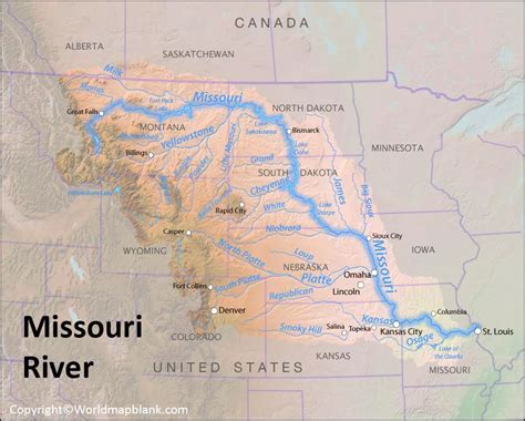 Missouri River Map | Map of Missouri River Location - Printable World Maps