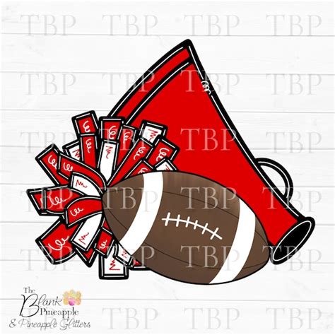 Cheer Design PNG Cheer Football Megaphone and Pom Pom in Red - Etsy