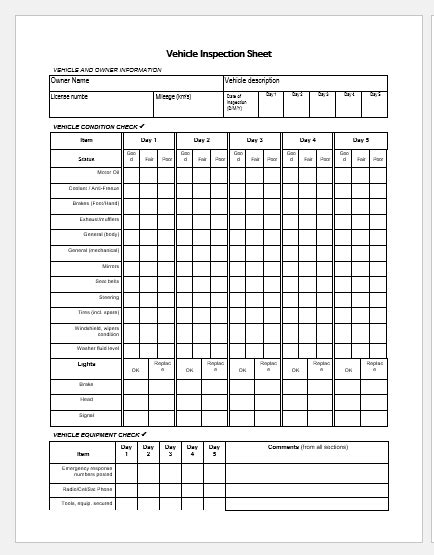 Vehicle Inspection Log Template - prntbl.concejomunicipaldechinu.gov.co