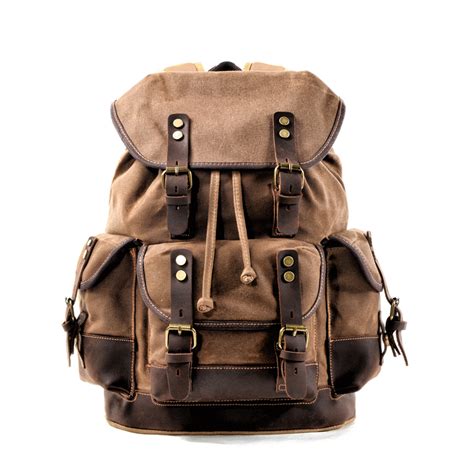 Cool Canvas Leather Mens Large Black Backpack Travel Backpack Hiking B