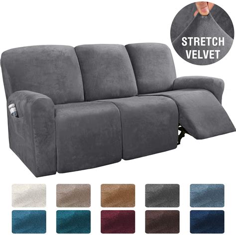 PrimeBeau 8-Pieces Recliner Cover 3 Cushion Sofa Velvet Stretch Reclining Couch Cover, Large ...