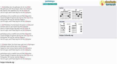 Hợp âm: Jambalaya - cảm âm, tab guitar, ukulele - lời bài hát | chords.vip