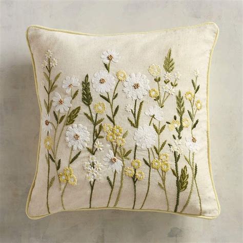 Pier 1 Imports Embroidered Natural Daisies Pillow | Daisy pillows ...