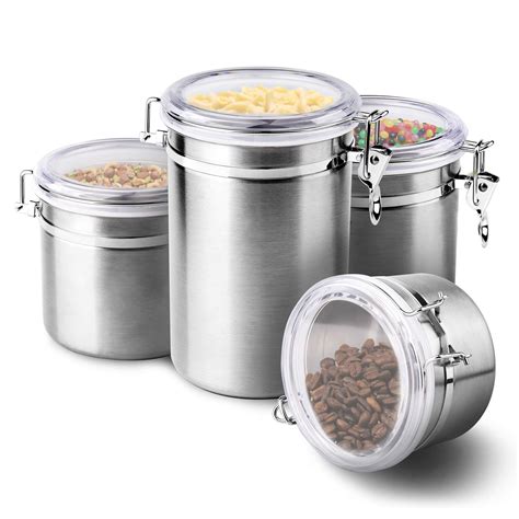 4 PCS Stainless Steel Airtight Canister Set, Food Storage Container for ...