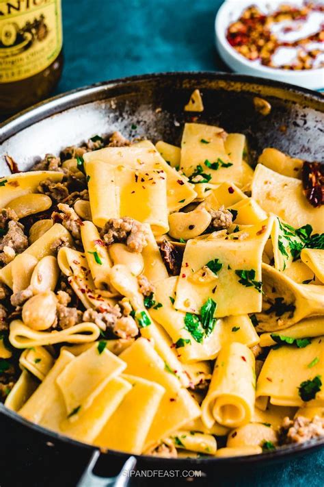 Paccheri Pasta With Butter Beans And Italian Sausage- Sip and Feast | Italian sausage, Ground ...