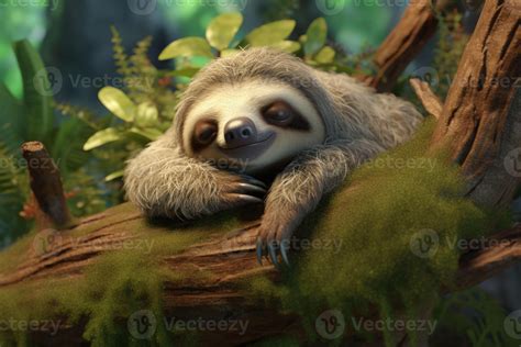 A sloth sleeping in the jungle. Lazy animal character. Generative AI 25935236 Stock Photo at ...