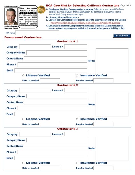 Calif HOA Workers Comp Insurance Claims Prevention Checklist - HOA ...