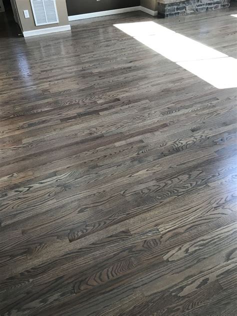 Red oak floors stained with classic gray | Hardwood floor colors, Oak ...