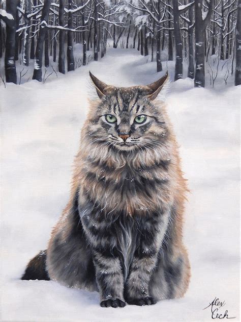 Maine Coon In The Snow Painting by Alexandra Cech