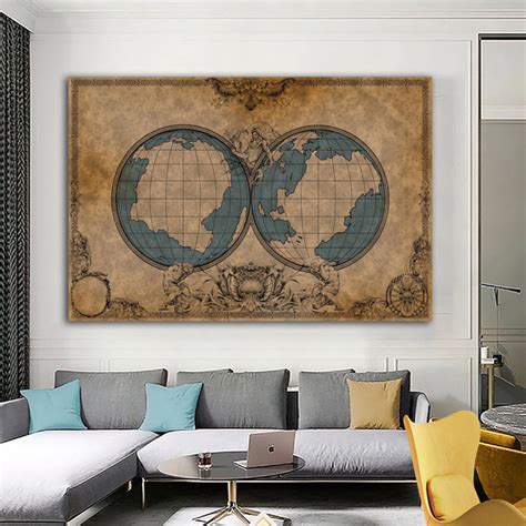 World Map Canvas Painting, Map Wall Decor, Countries Map Can - Inspire Uplift