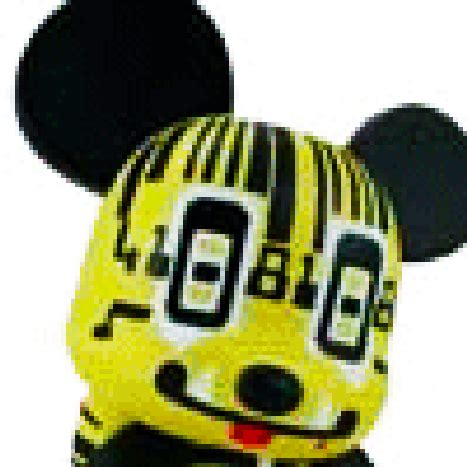 a yellow and black mickey mouse hat