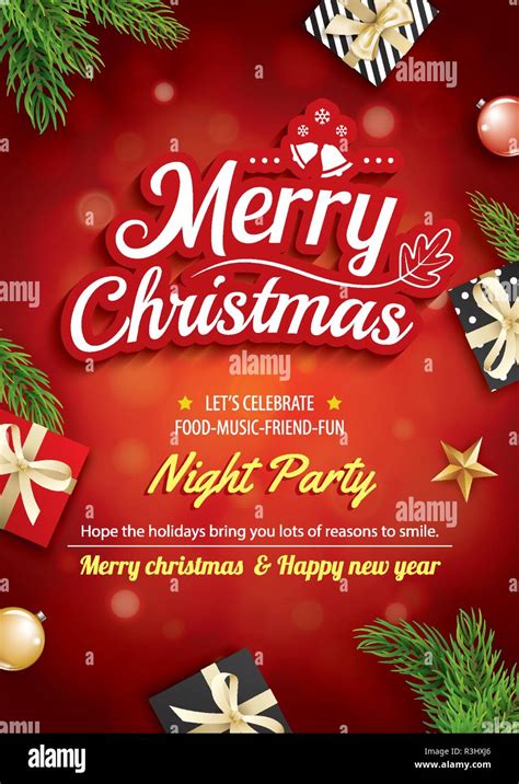 Merry christmas greeting card and party on red background invitation theme concept. Happy ...