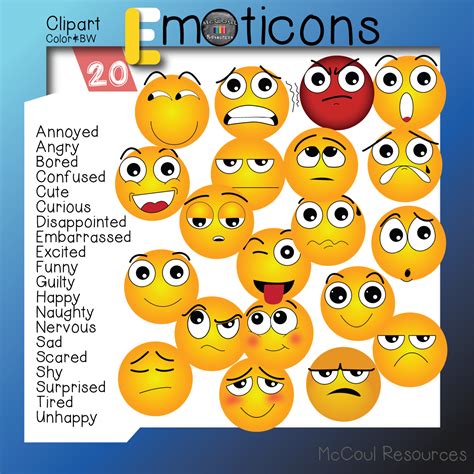 Emoji & Emoticons clip art smiley faces and other emotions. | Teaching Resources