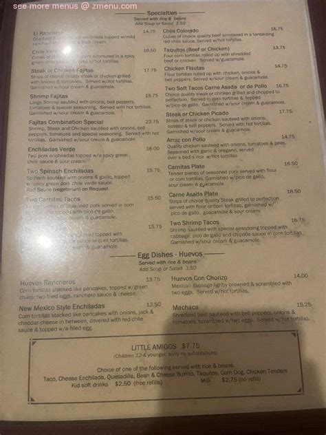 Menu at Casa Del Rey restaurant, Sierra Madre