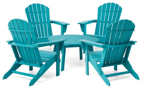 5-Piece Outdoor Folding Adirondack Chairs and 36" Coffee Table Set - Contemporary - Coffee Table ...