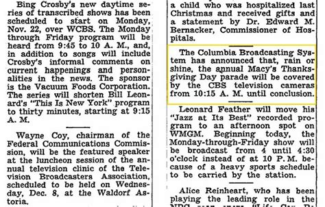 Macy's Parade History Followup...First Network TV Coverage, CBS - Eyes ...