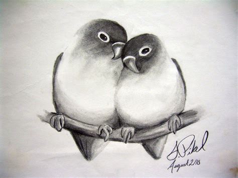 Pencil Drawing Love Birds - bestpencildrawing