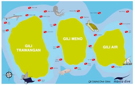 Dive map Gili Air, Gili Trawangan, Gili Island, Diving Center, Little Island, Snorkelling ...