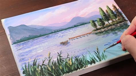 Calm Lake Landscape / Easy acrylic painting for beginners ...