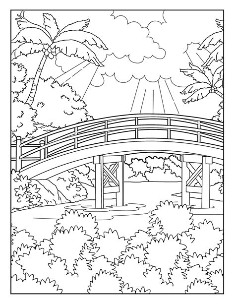 Bridge garden Gallery, Coloring Pages for Adults, 1 Printable Coloring Page, Instant Download ...