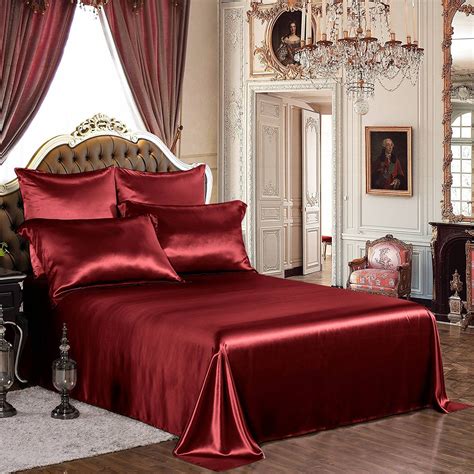 Taihu Snow 4pcs Silk Sheets Set 100% 19mm Mulberry Silk Burgundy Red ...