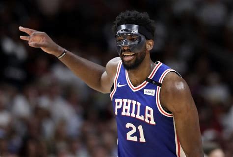 76ers’ Joel Embiid returns to the court wearing a mask with goggles ...