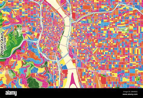 Colorful vector map of Portland, Oregon, U.S.A.. Art Map template for selfprinting wall art in ...