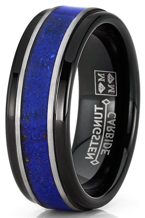 Men's Tungsten Ring Blue Lapis Lazuli Gemstone Inlay Wedding Band Comf – Metal Masters Co.