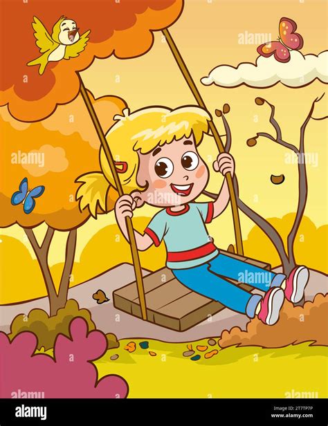 child swinging on swing with cartoon vector Stock Vector Image & Art ...