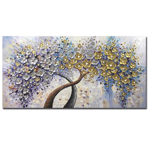 V-inspire Art,30x60 Inch Modern 3D Hand Painted Lucky Flower Tree Oil Paintings Acrylic Painted ...