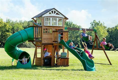 Large Cedar Wood Playground Swing Set Play Set