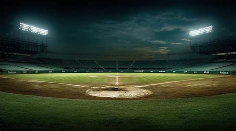 Premium AI Image | Baseball field at night with lights and shadows ...