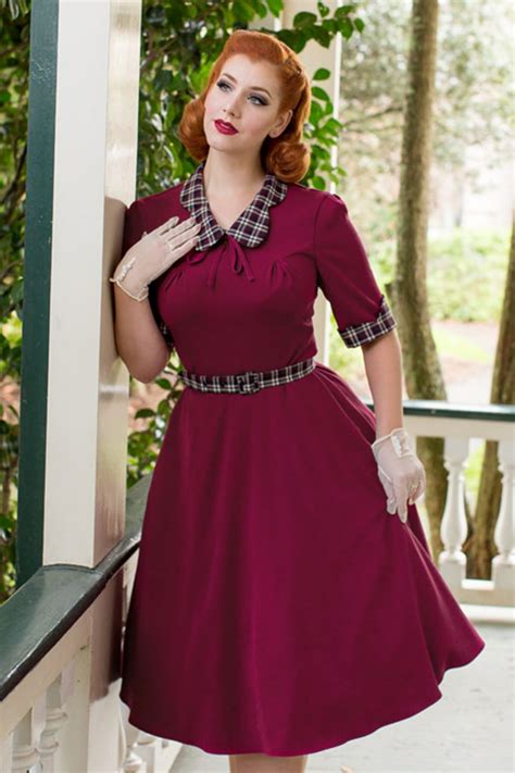 40s Ella Swing Dress in Raspberry and Tartan