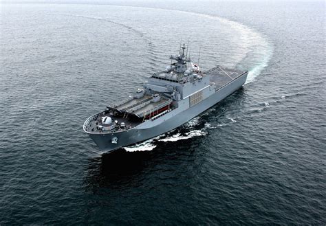 Landing ship ROKS No Jeok Bong (LST-689), fourth and final vessel of its class, was commissioned ...