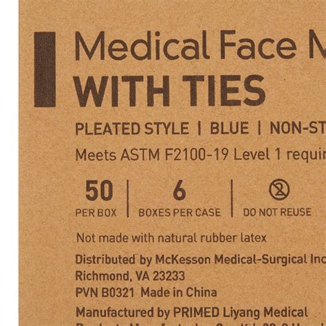 McKesson Pleated Tie Closure Surgical Masks, NonSterile - Blue