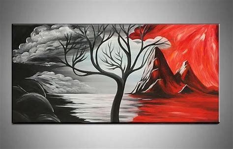 Hand painted Large Canvas Wall Art Black White And Red Abstract Oil ...