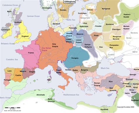 Map of Europe in Year 1200 | Europe map, Map, German history