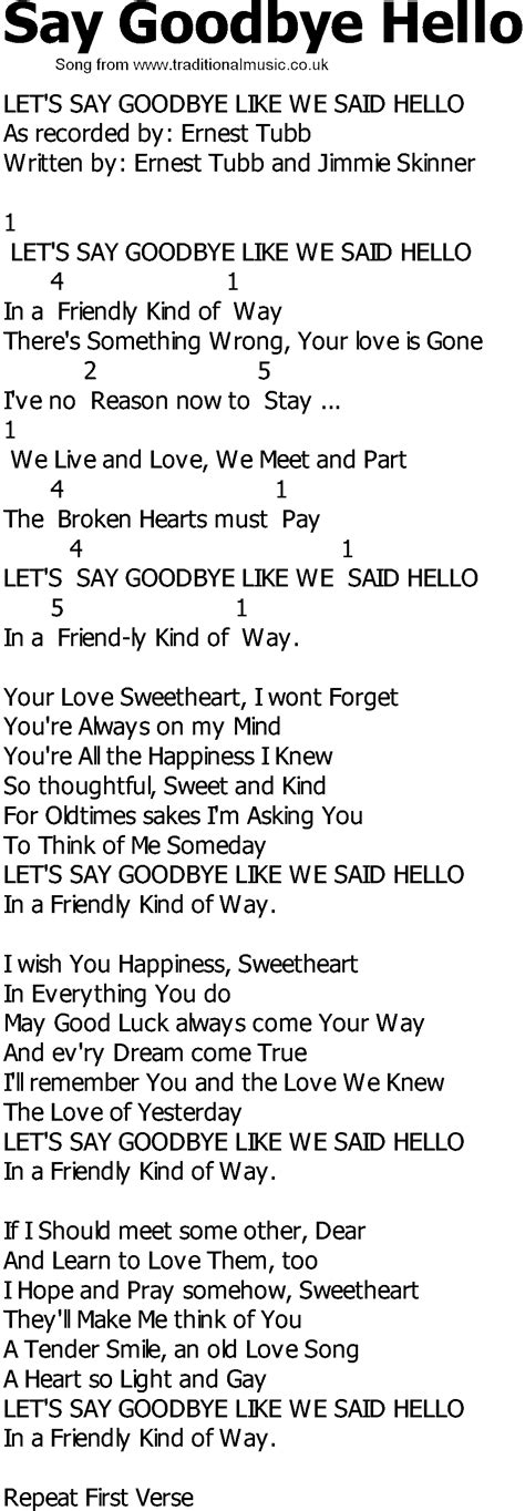 Old Country song lyrics with chords - Say Goodbye Hello