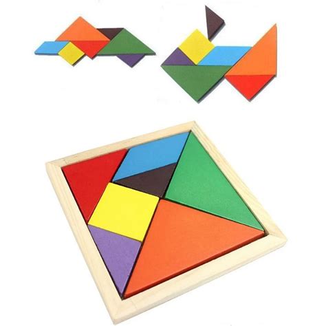 Wooden Tangram Jigsaw Board 1pc Multicolour Wood Geometric Shape DIY ...