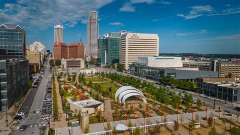 Downtown Omaha Skyline and Gene Leahy Mall Editorial Image - Image of ...