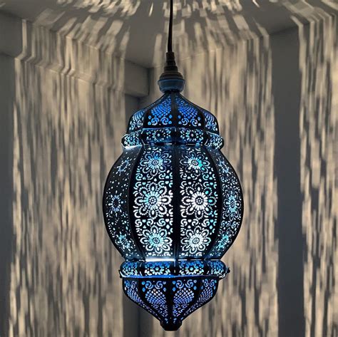 Moroccan Lantern - Moroccan Light - Hanging Lantern - Boho Decor - Rani White with Blue ...