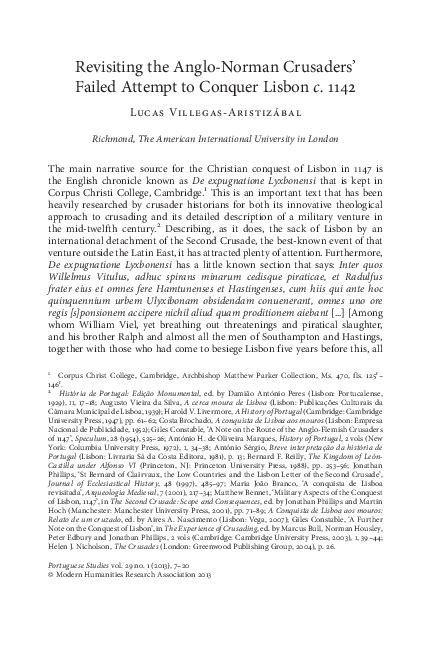 (PDF) Revisiting the Anglo-Norman Crusaders' Failed Attempt to Conquer Lisbon c. 1142 | Lucas ...