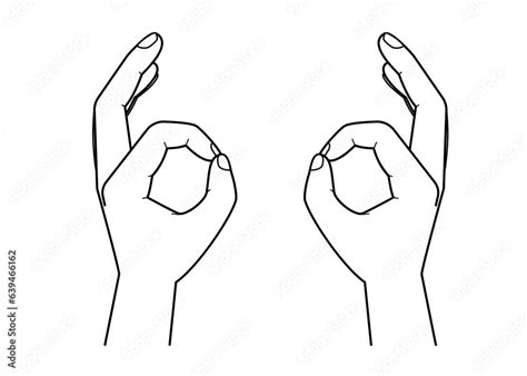 Vector line drawing illustration of two hands making the OK sign Stock ...