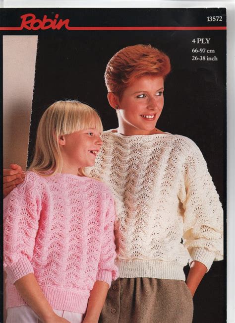 ROBIN 4ply Feather and Fan stitch sweaters KNITTING PATTERN | Sweater ...