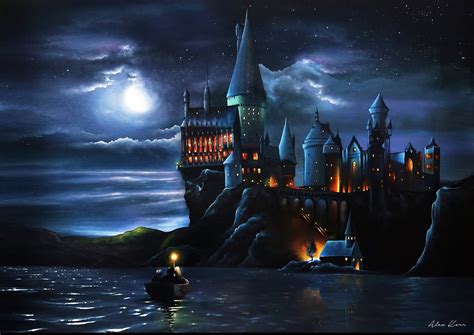 Starry Night Scottish Hogwarts Castle Moonlight Painting Art - Etsy Denmark