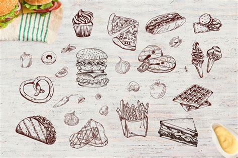 Fast Food-clipart+menu on Yellow Images Creative Store