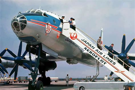 A jointly operated Aeroflot-JAL Tu114 at Tokyo after it's arrival from Moscow | Aviation ...