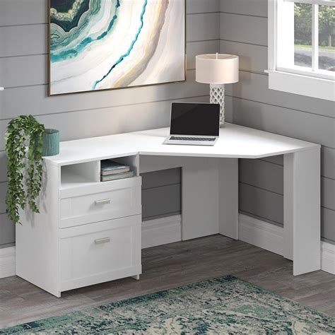 Wheaton Reversible Corner Desk with Storage in Pure White - Engineered Wood ...