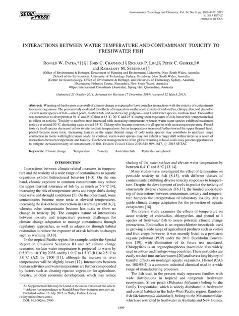 (PDF) Interactions between water temperature and contaminant toxicity to freshwater fish ...